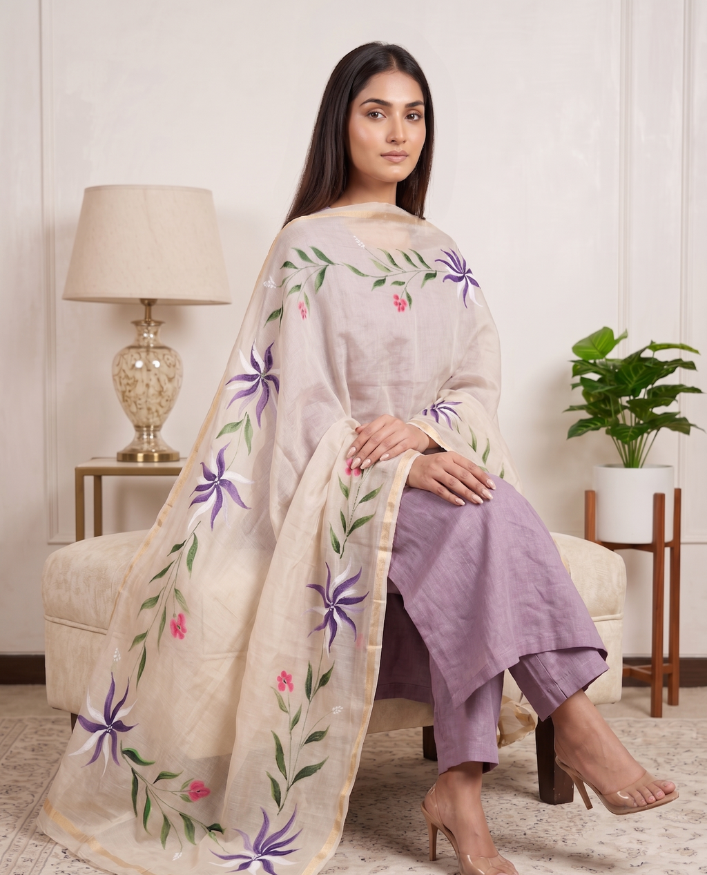 Orchid Whisper Hand-paint kurta set ( Unstitched )