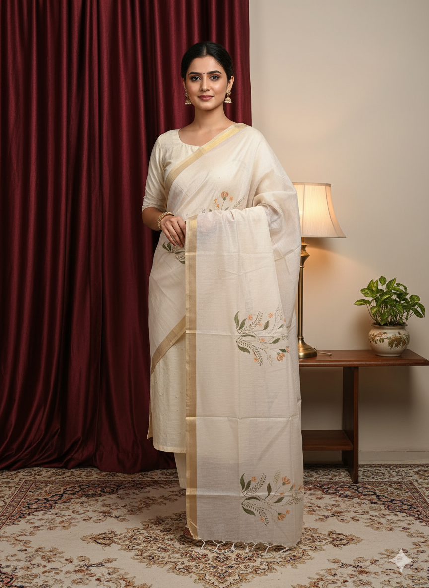 Onion Pink Chanderi Dupatta – Hand-Painted Design