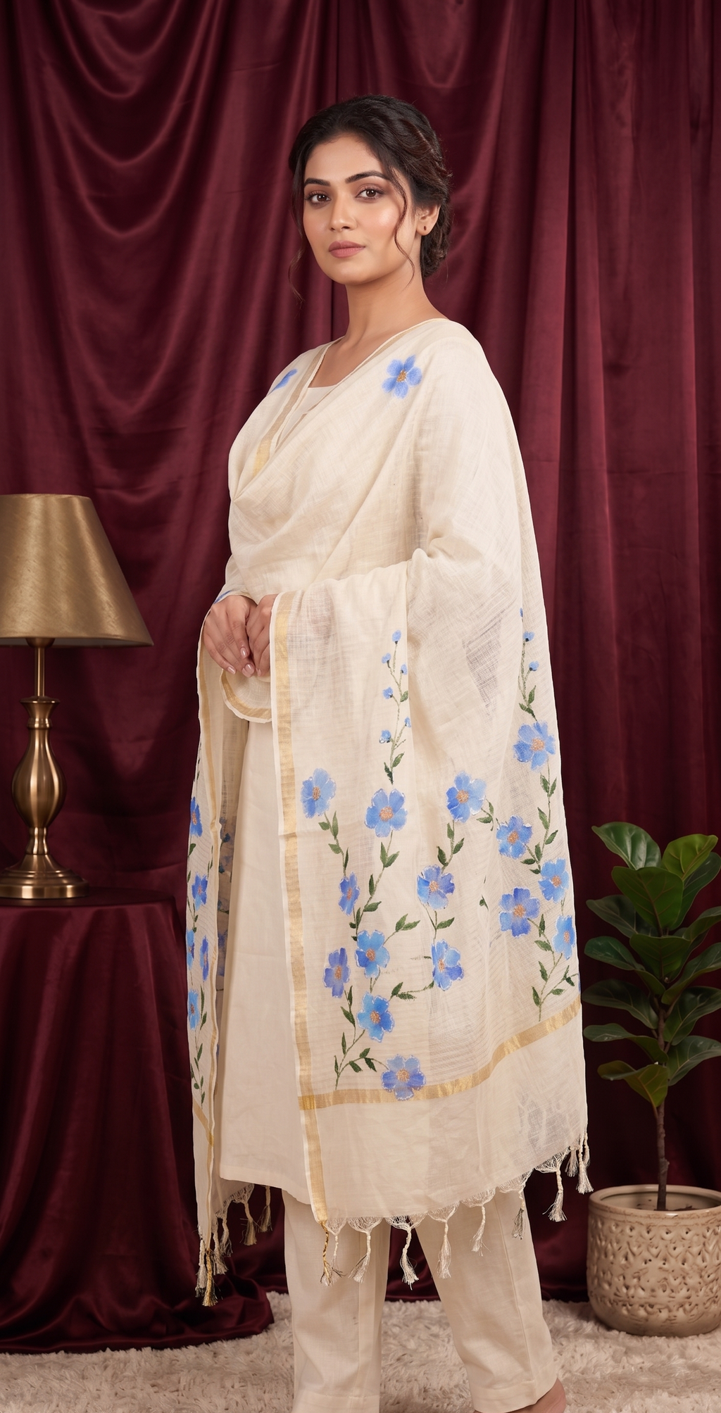 Moonlight Floral Chanderi Dupatta
