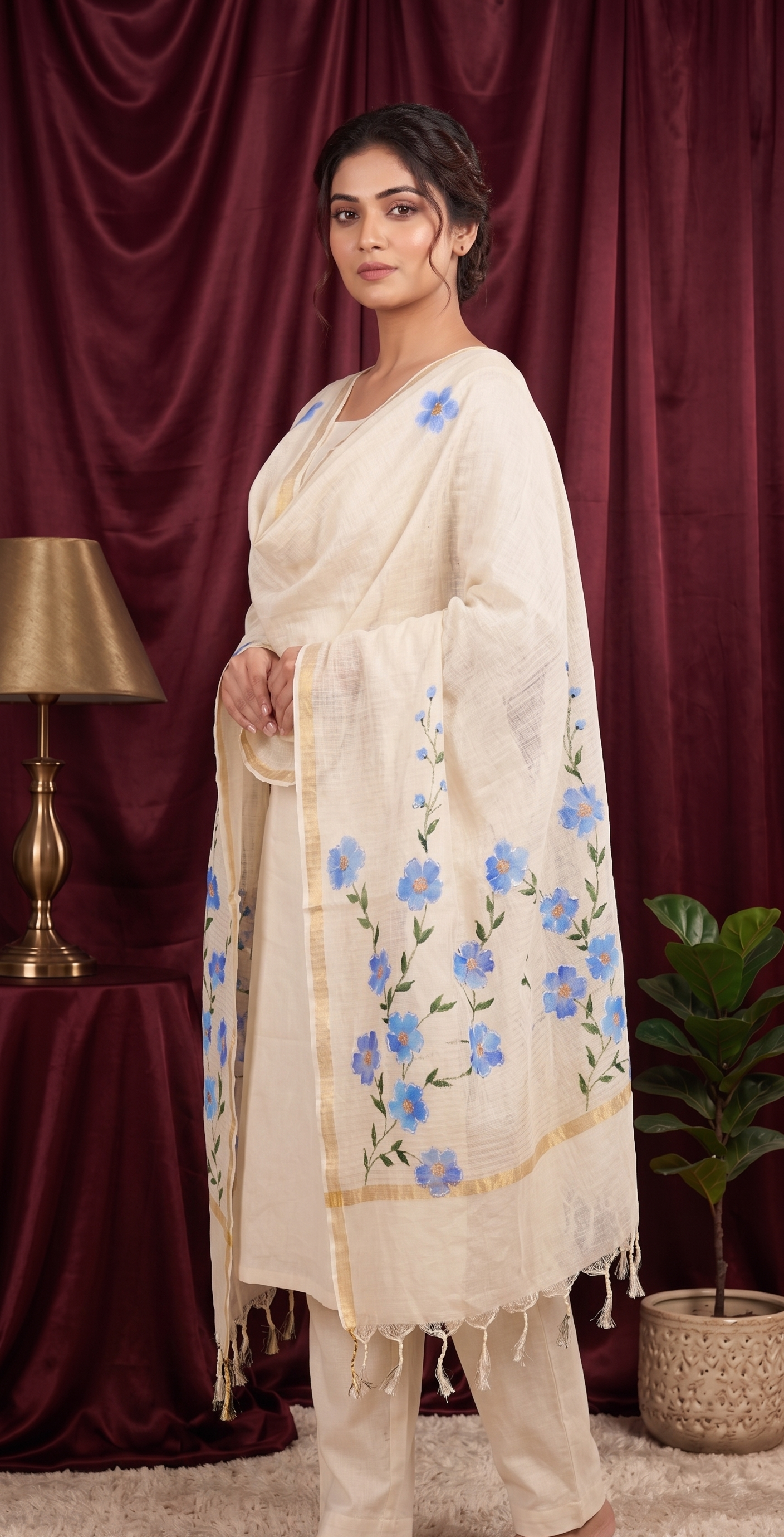 Moonlight Floral Chanderi Dupatta