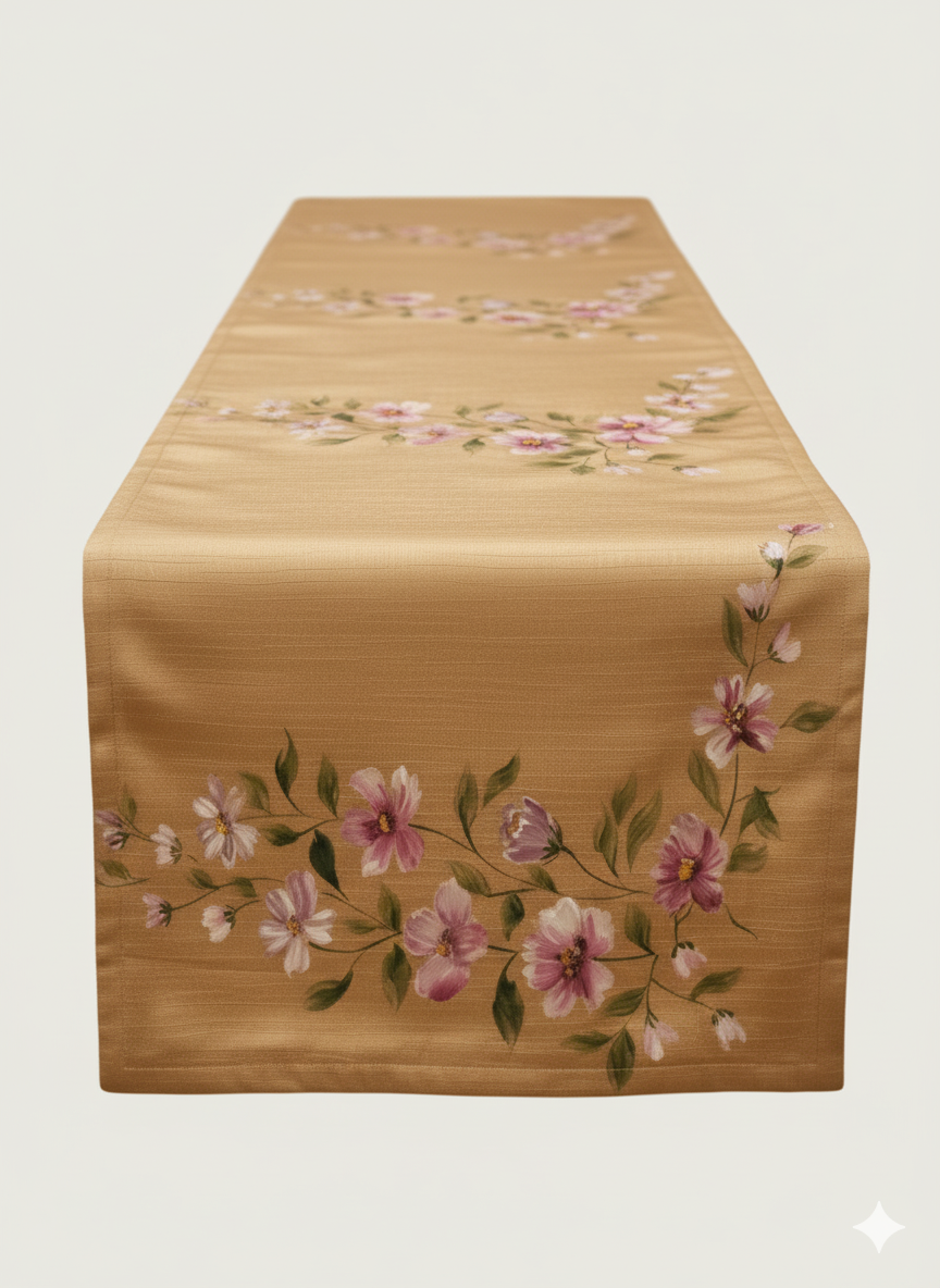 Beige Design Hand-Painted Table Runner