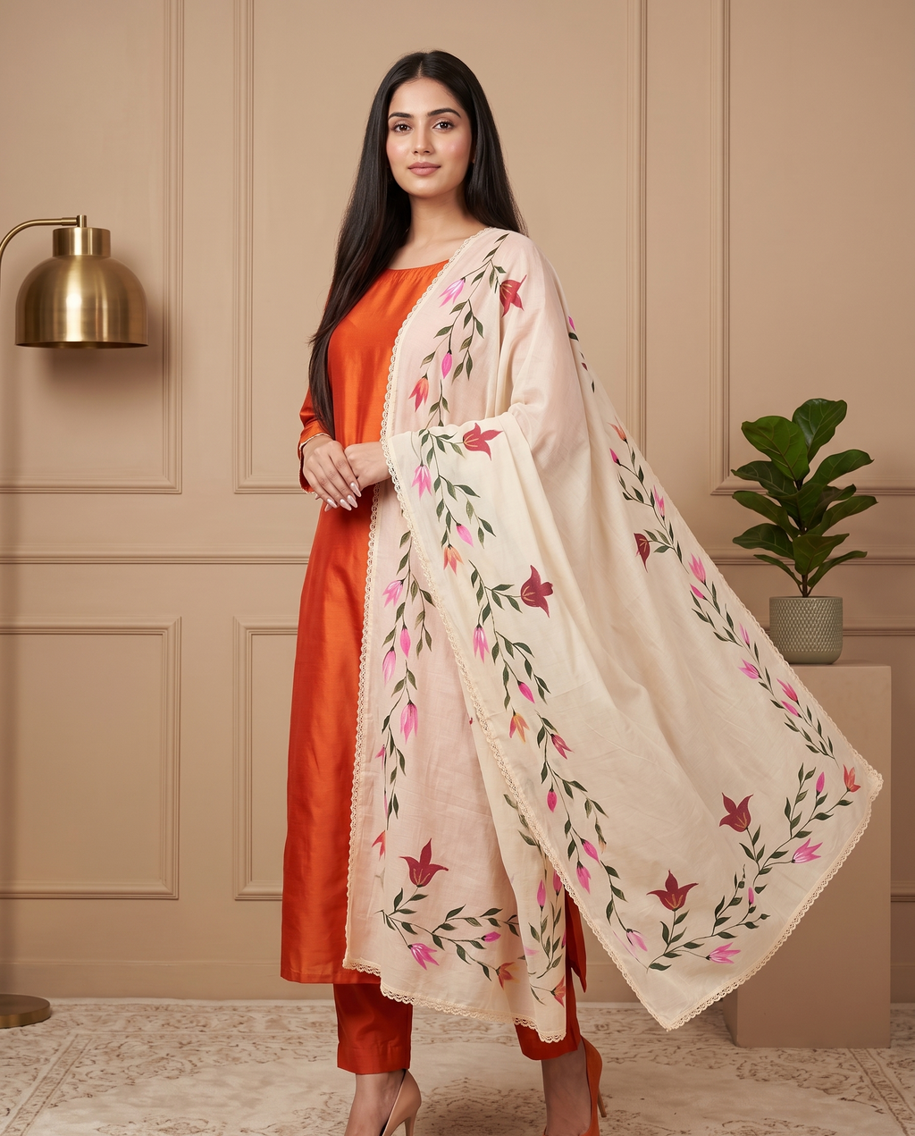 Sunset Bloom  Hand-paint kurta set (Unstitched)