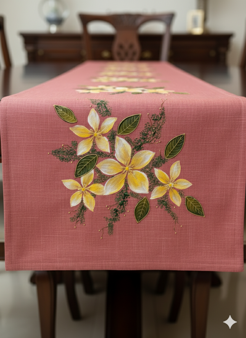 Onion Pink Hand-Painted Design Table Runner