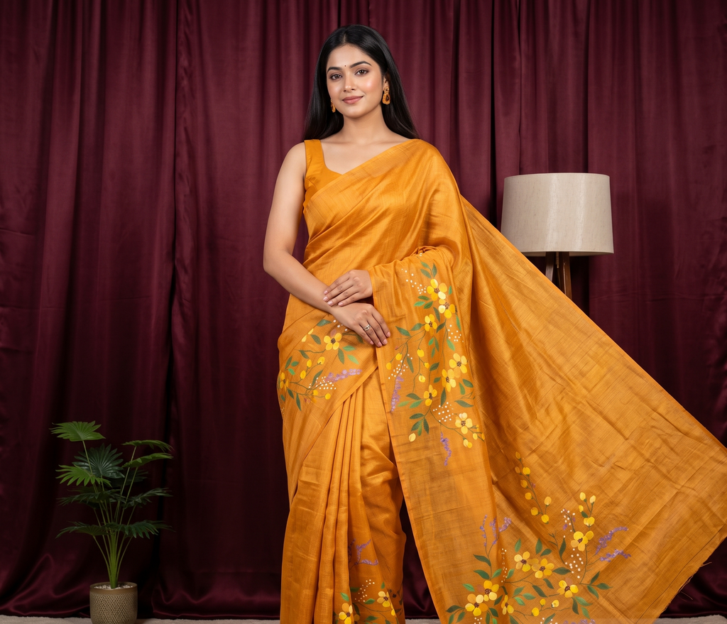 Mustard Bloom Tussar silk