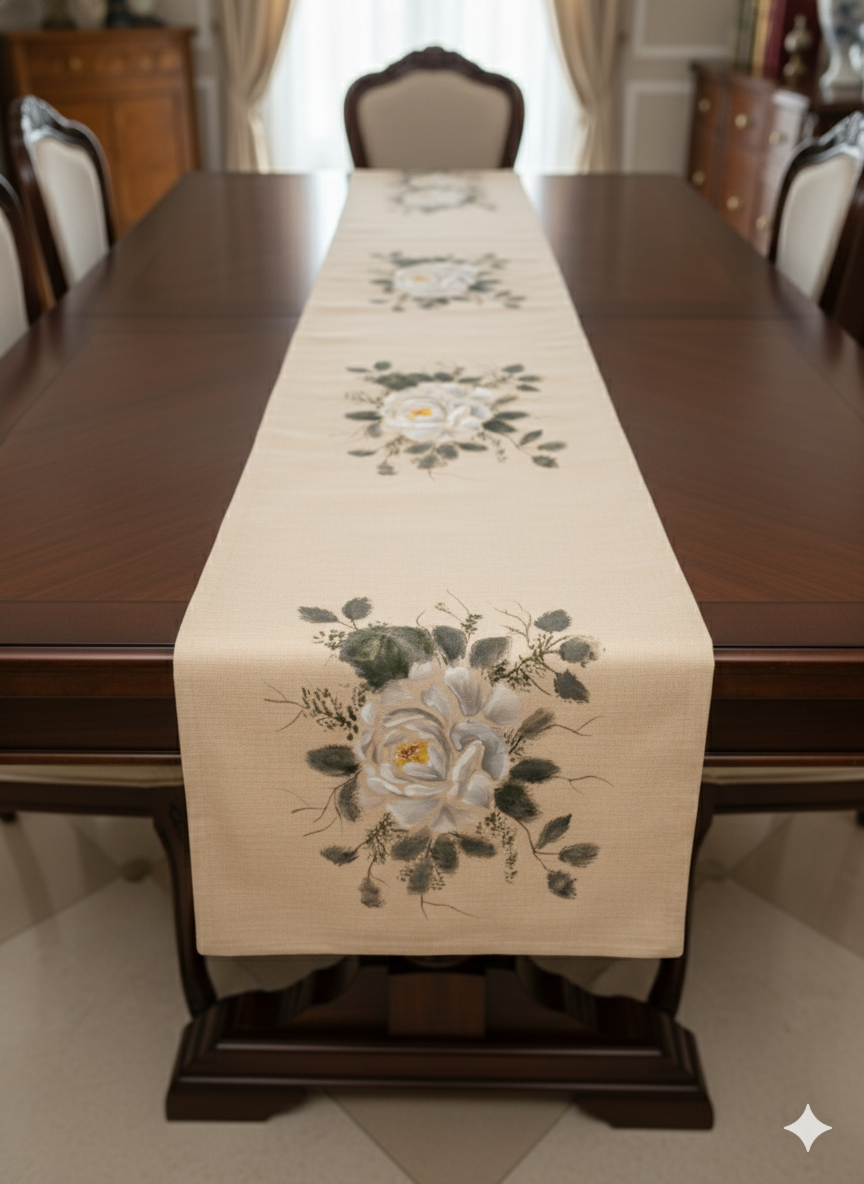 Beige Design Hand-Painted Table Runner