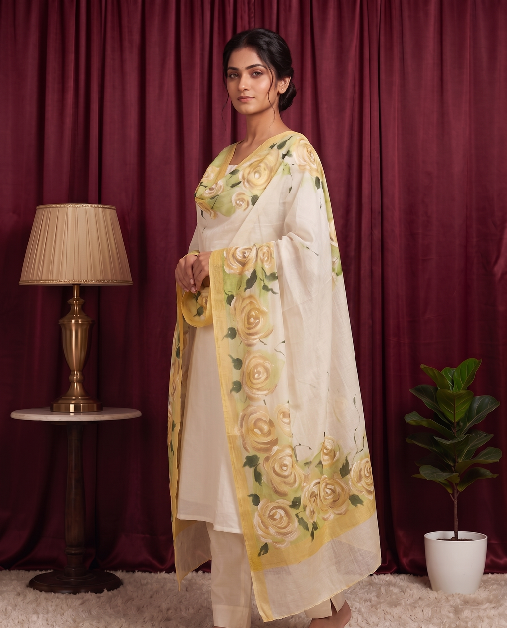 Sunflower Whisper hand painted Dupatta