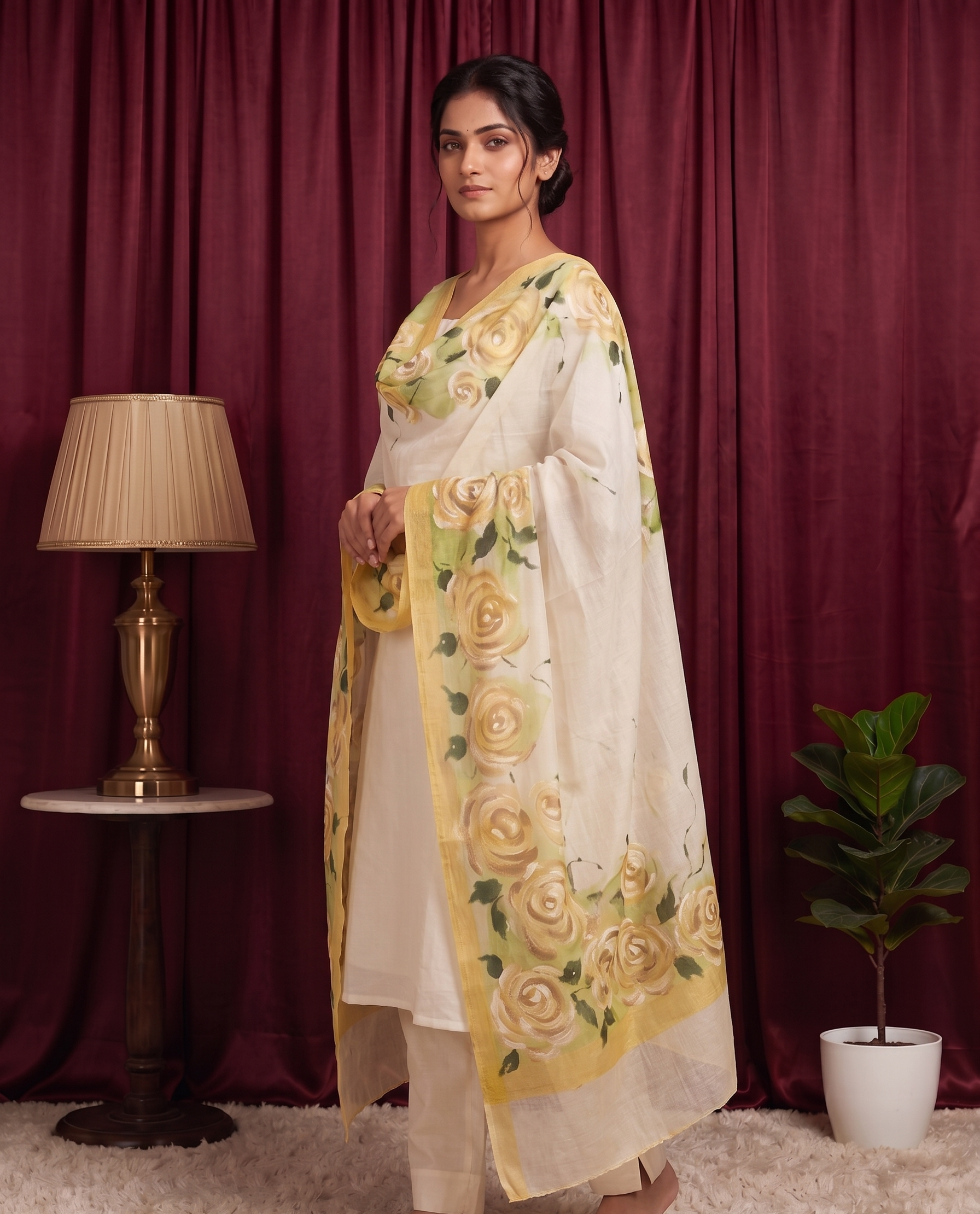Sunflower Whisper hand painted Dupatta