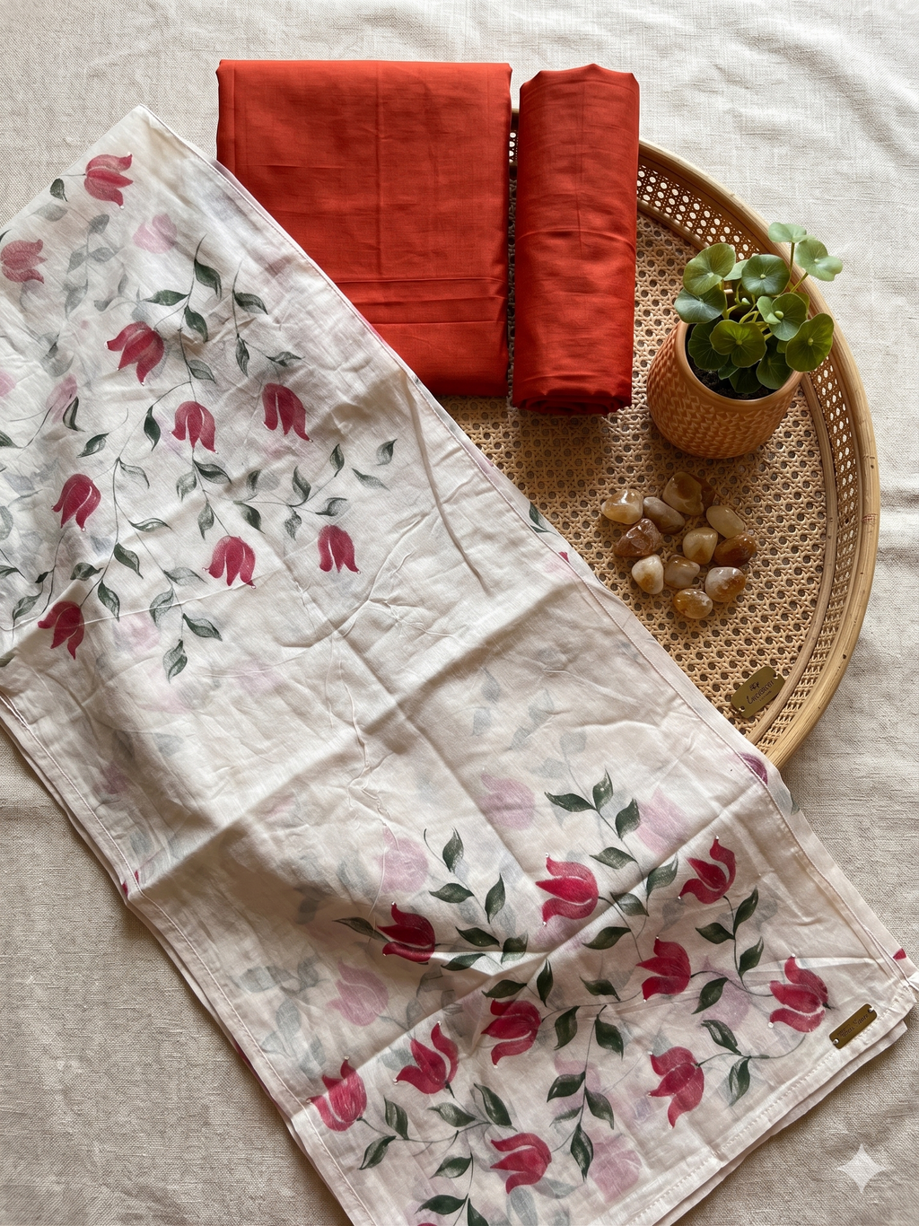 Saffron Elegance Hand-paint kurta set ( Unstitched )