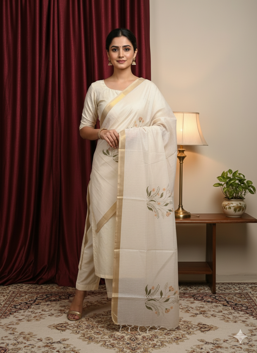 Onion Pink Chanderi Dupatta – Hand-Painted Design