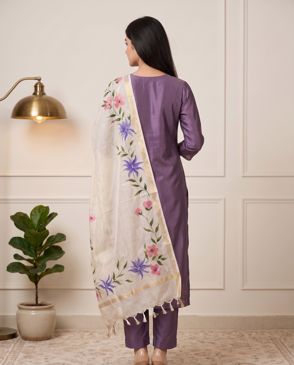 Noor Lavender Hand-paint kurta set ( Unstitched )