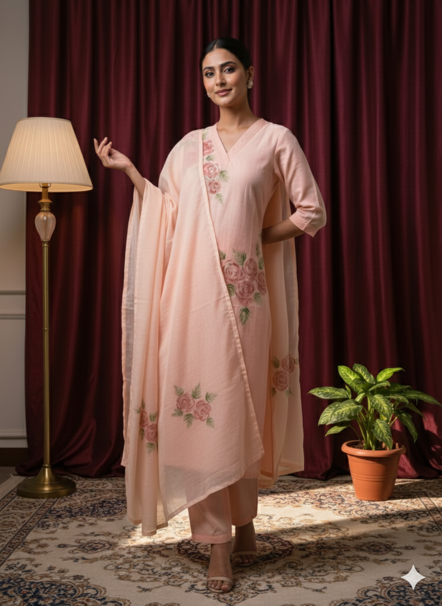 Pink Grace – Hand-Painted Cotton Kurta