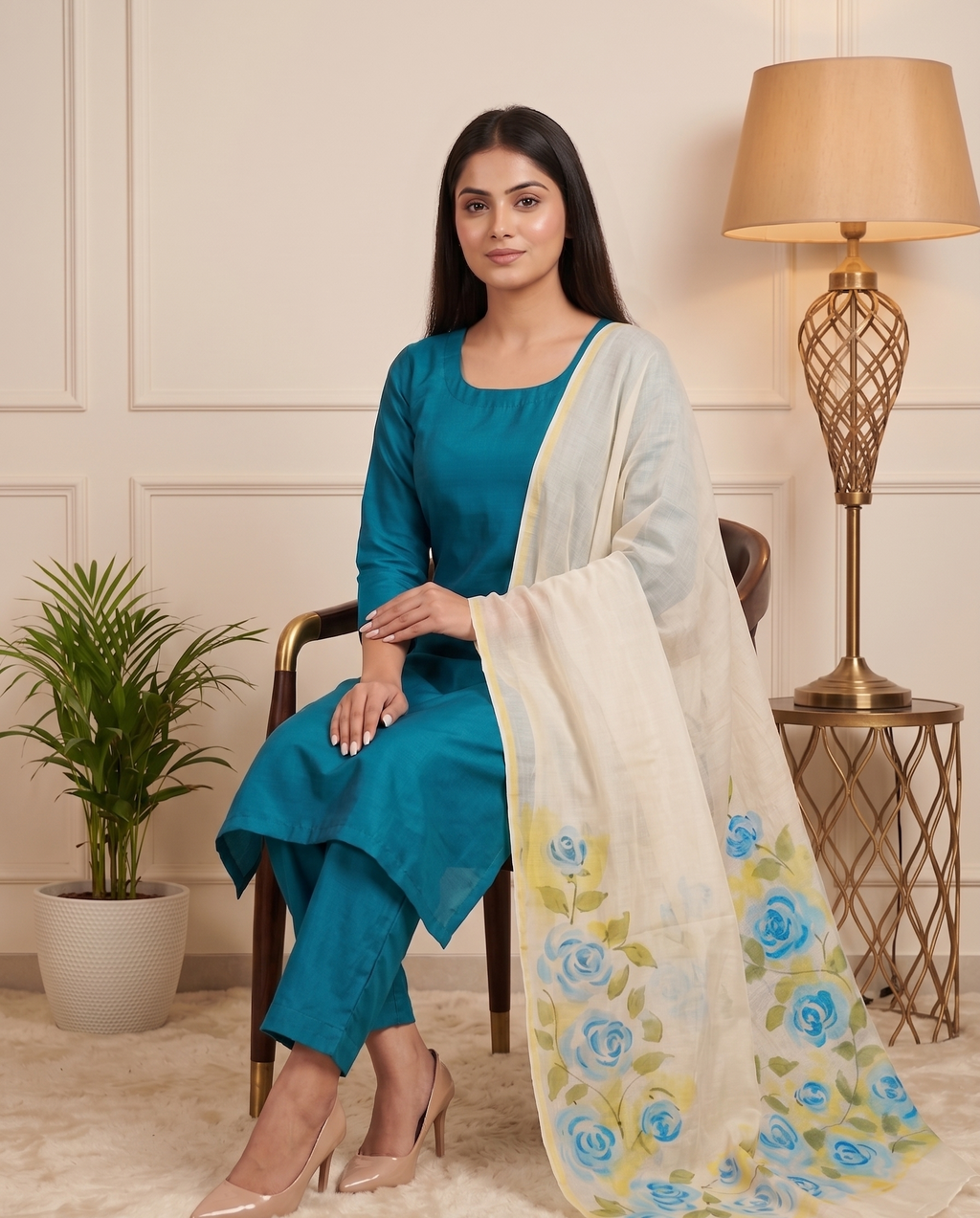 Royal Blue Petals (Unstitched Suit)