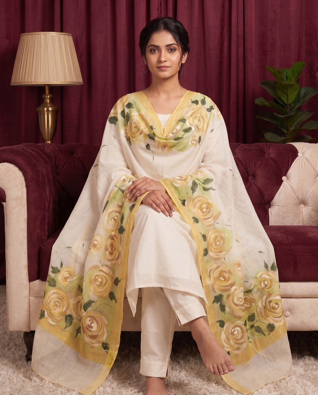 Sunflower Whisper hand painted Dupatta