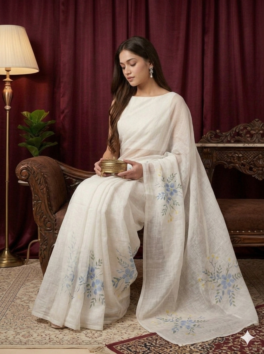 Pearl Grace – White Kota Saree
