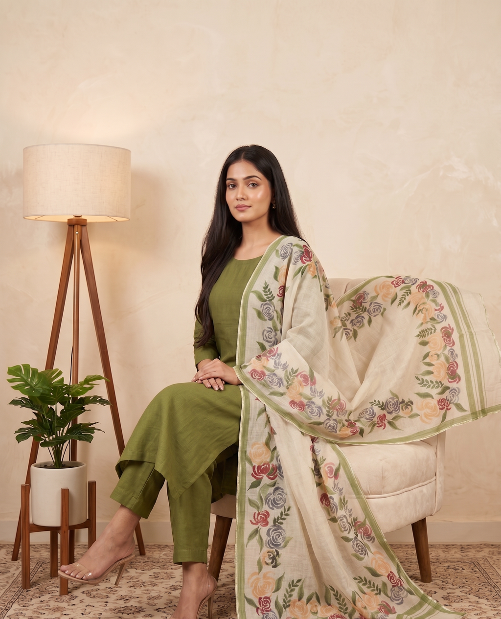 Misty Garden Hand-paint kurta set (Unstitched)