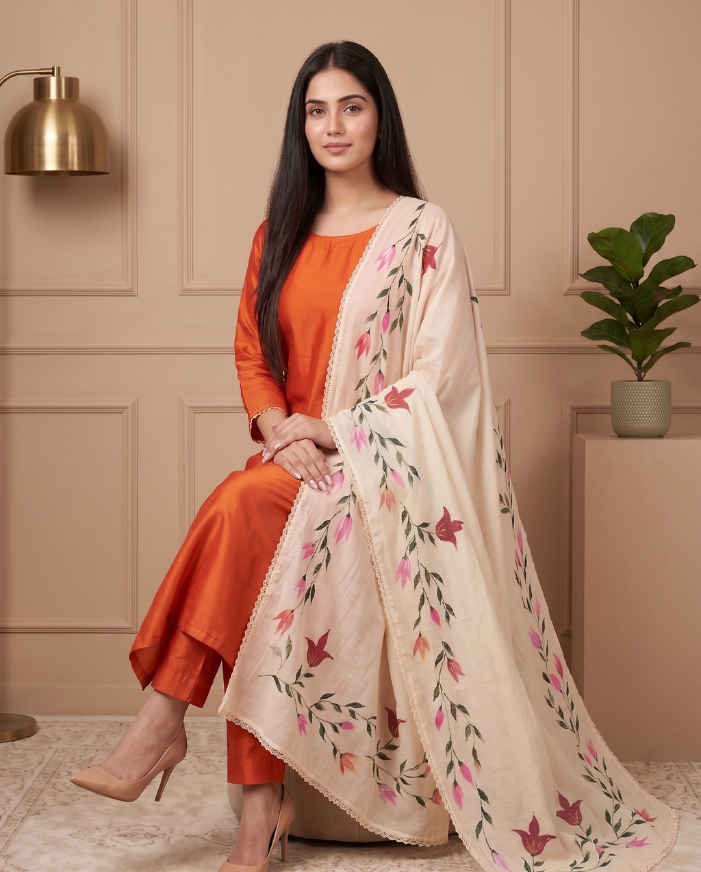 Sunset Bloom  Hand-paint kurta set (Unstitched)