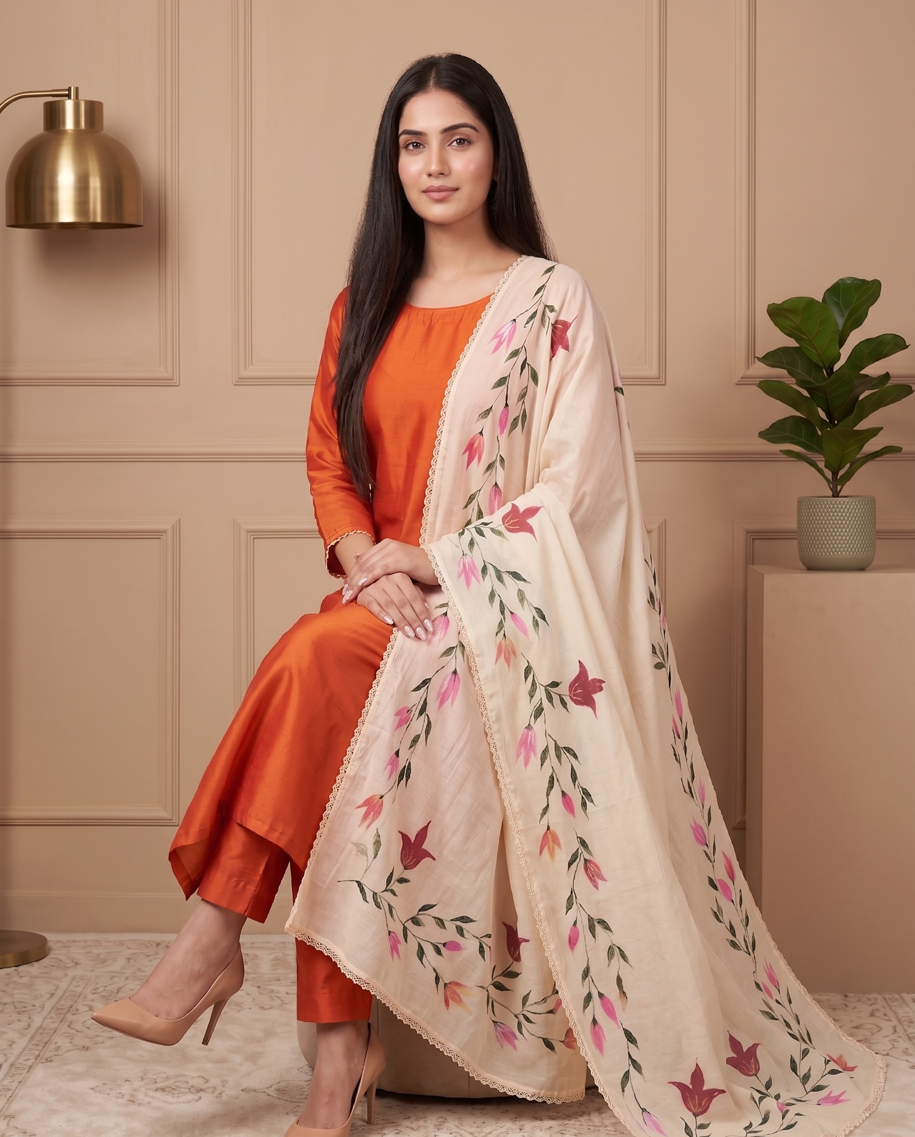 Sunset Bloom  Hand-paint kurta set (Unstitched)