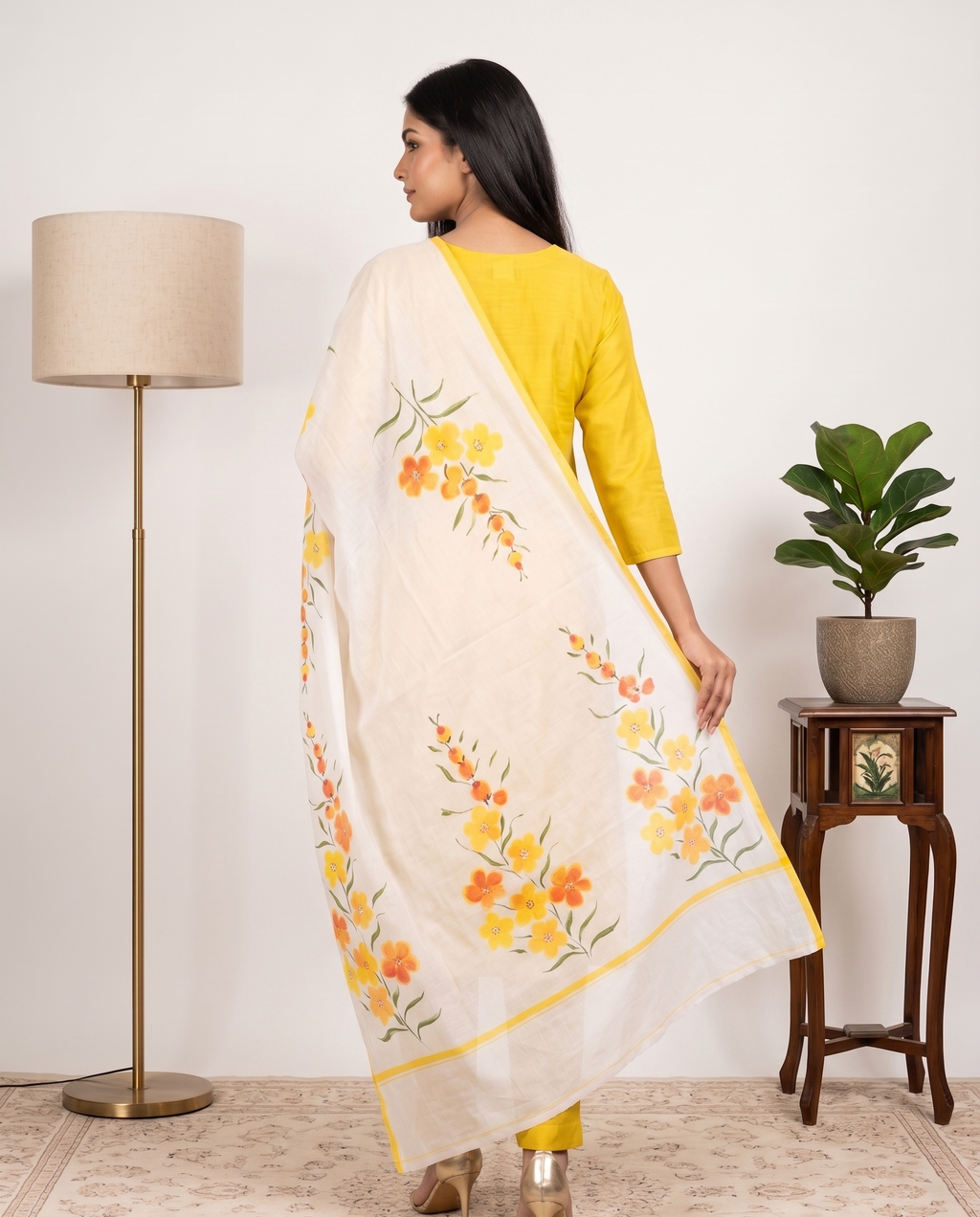 Sunshine Bloom Hand painted dupatta ( Unstitched )
