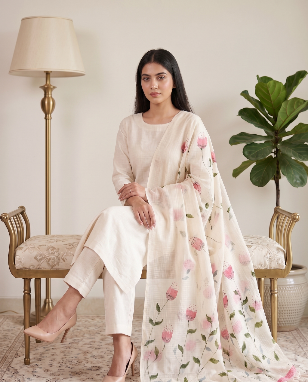 Ivory Petal kurta set (Unstitched)