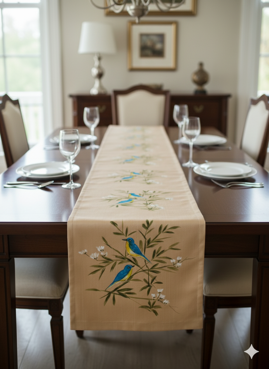 Beige Design Hand-Painted Table Runner
