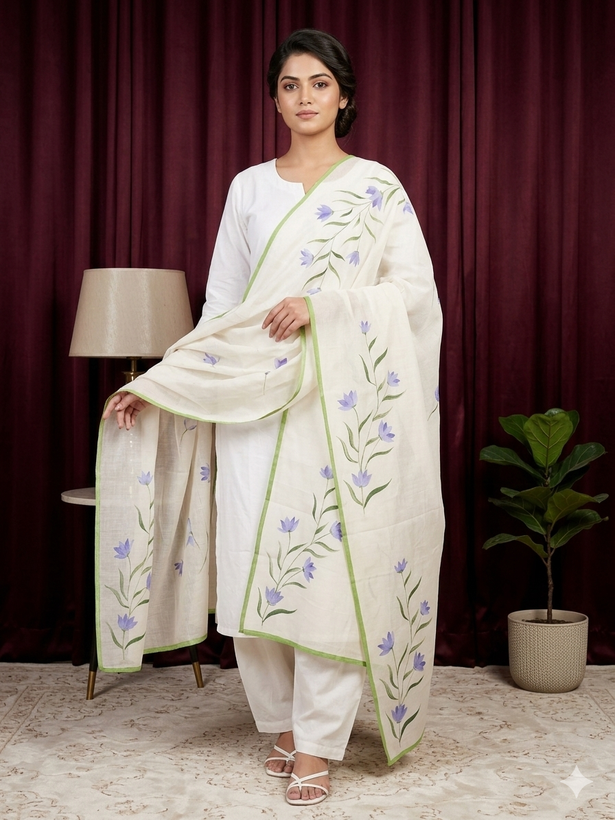 Lavender Bloom Cotton Dupatta