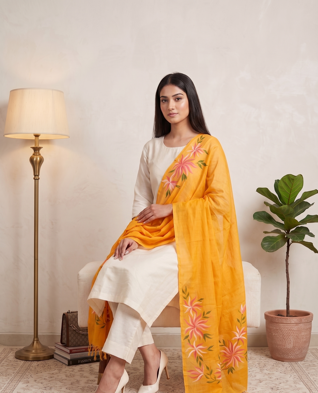 White Sand Elegance Hand-paint kurta set (Unstitched)
