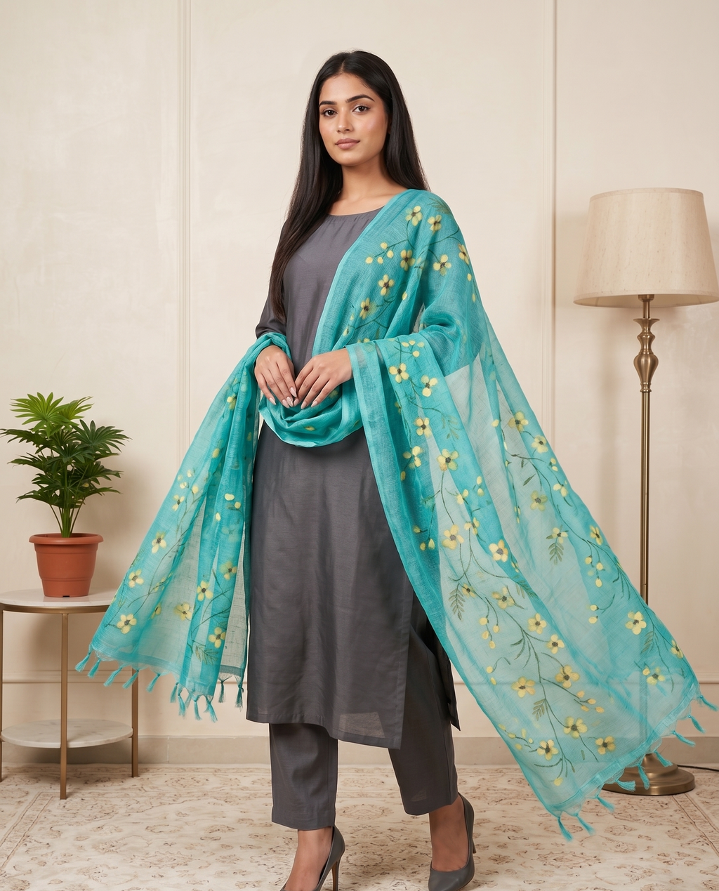 Pearl Mist Hand-paint kurta set (Unstitched)