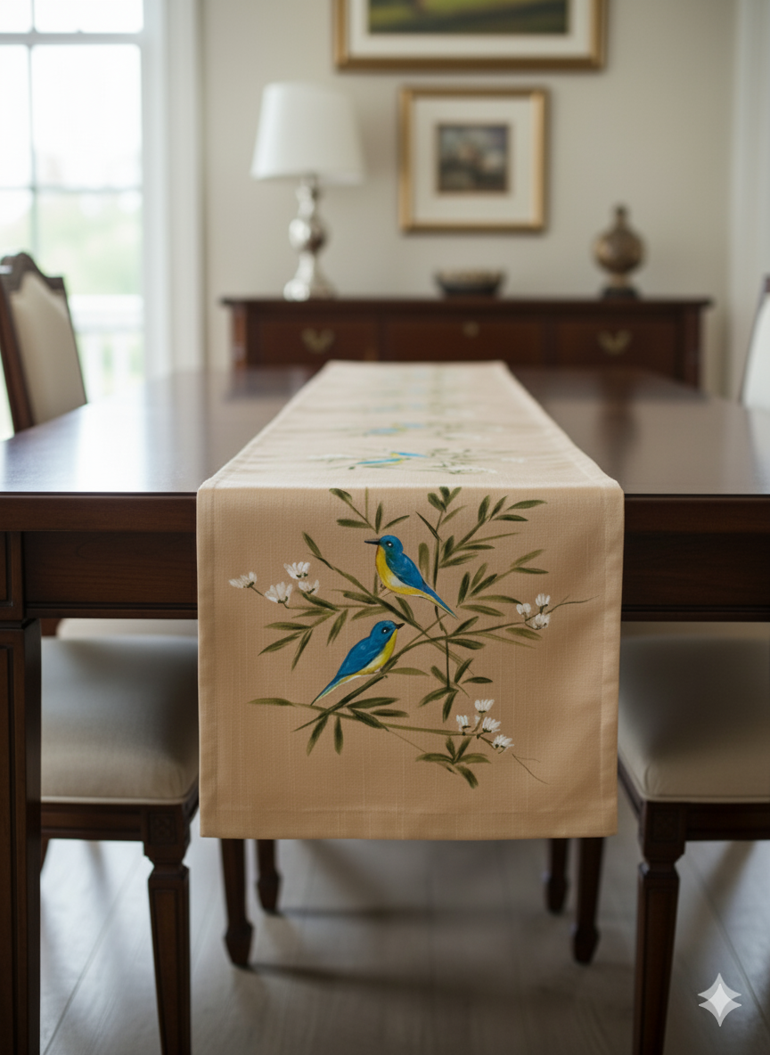 Beige Design Hand-Painted Table Runner