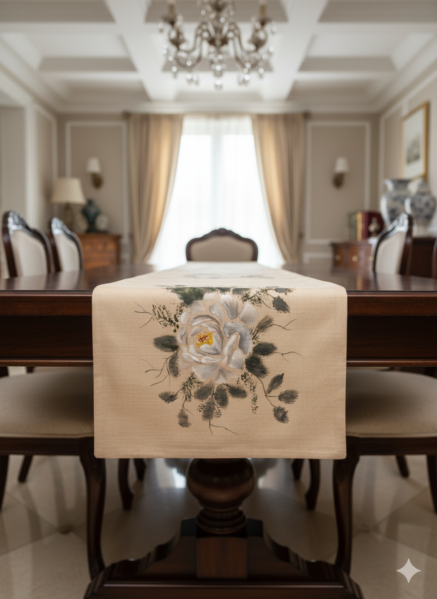 Beige Design Hand-Painted Table Runner
