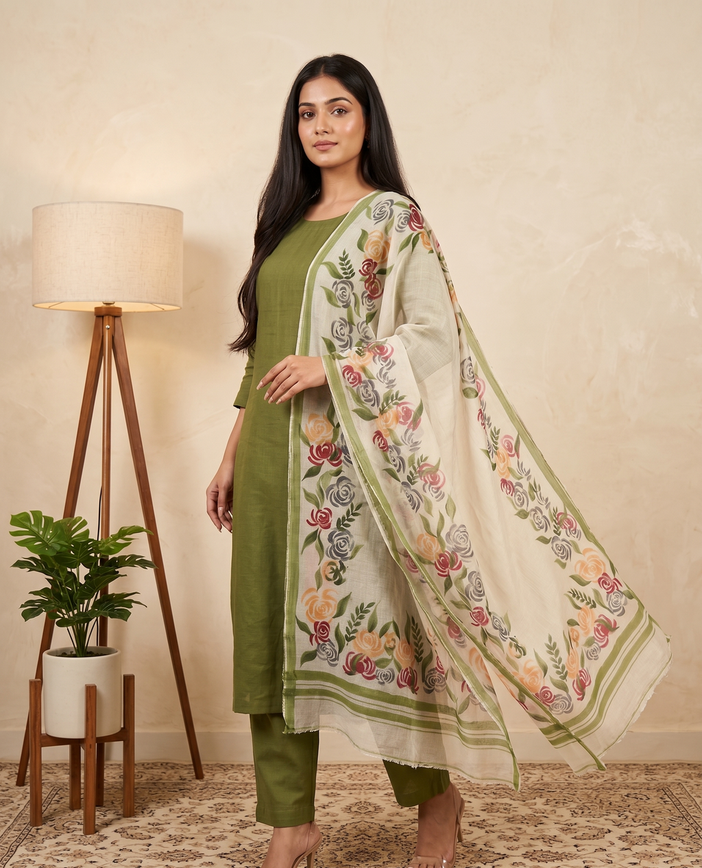 Misty Garden Hand-paint kurta set (Unstitched)