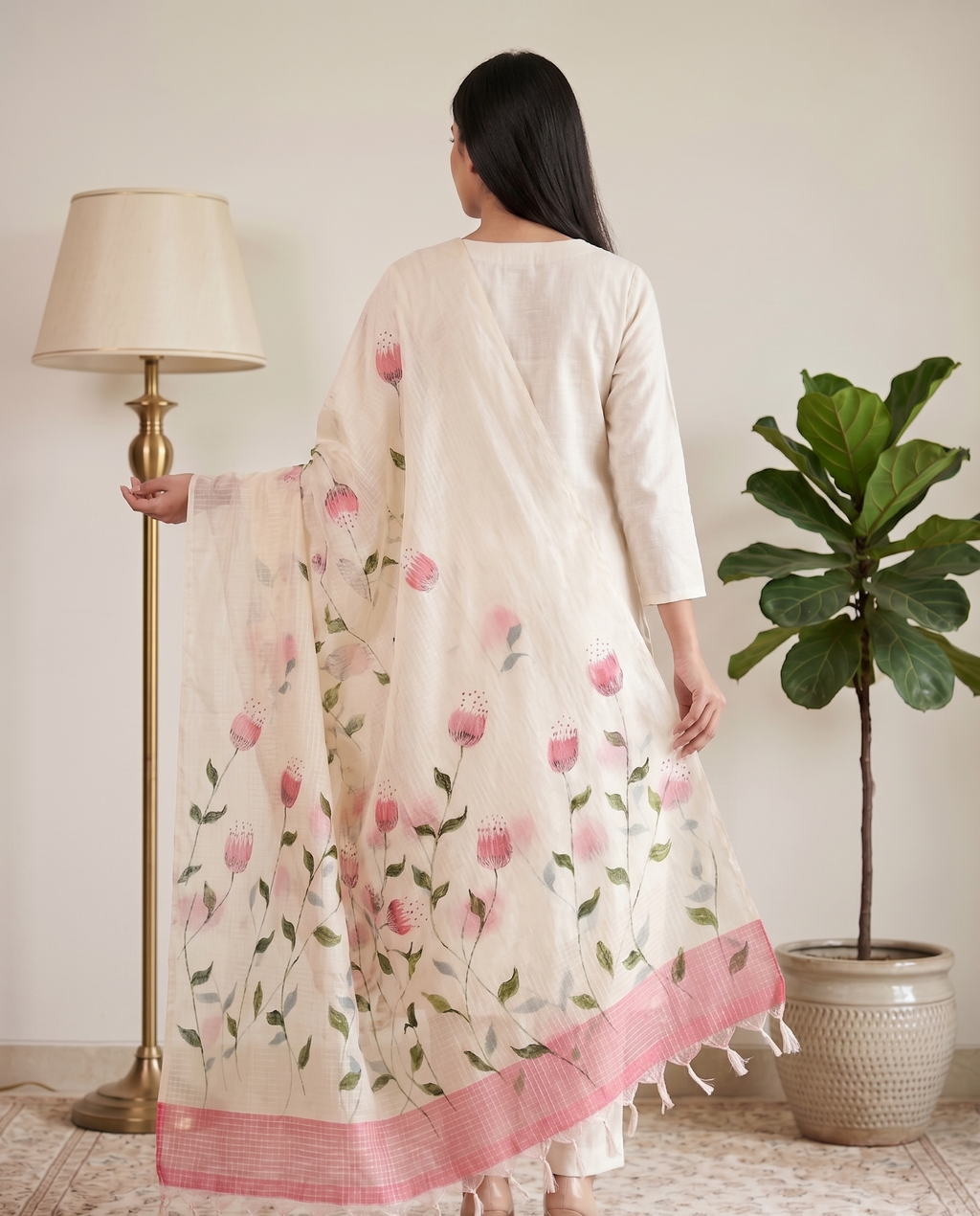 Ivory Petal kurta set (Unstitched)
