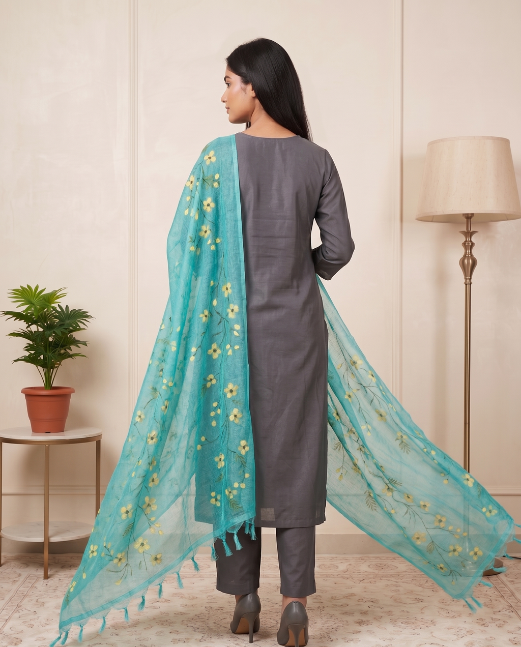 Pearl Mist Hand-paint kurta set (Unstitched)