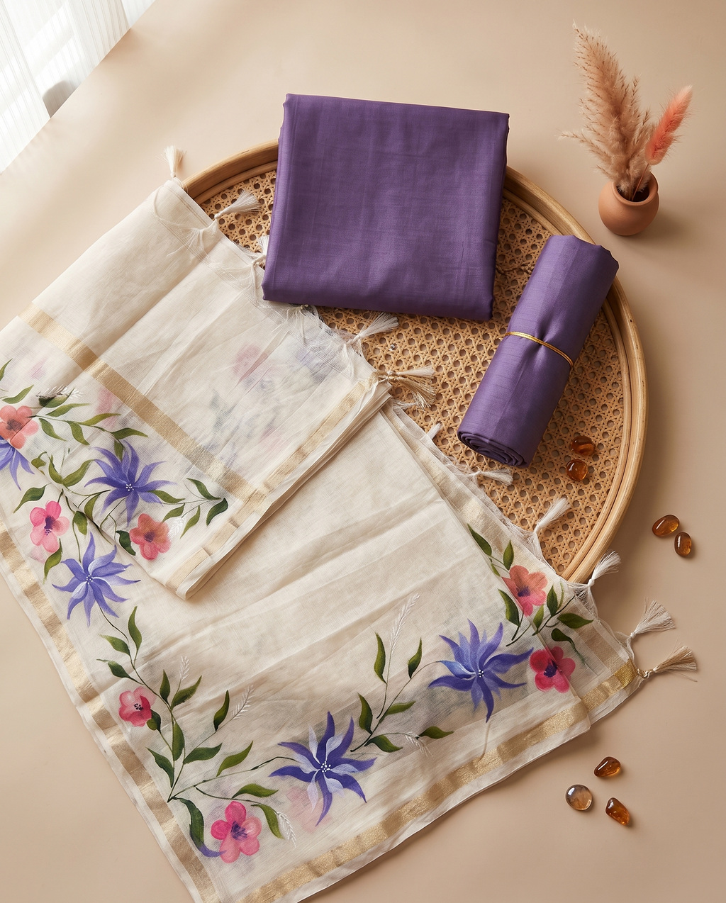 Noor Lavender Hand-paint kurta set ( Unstitched )