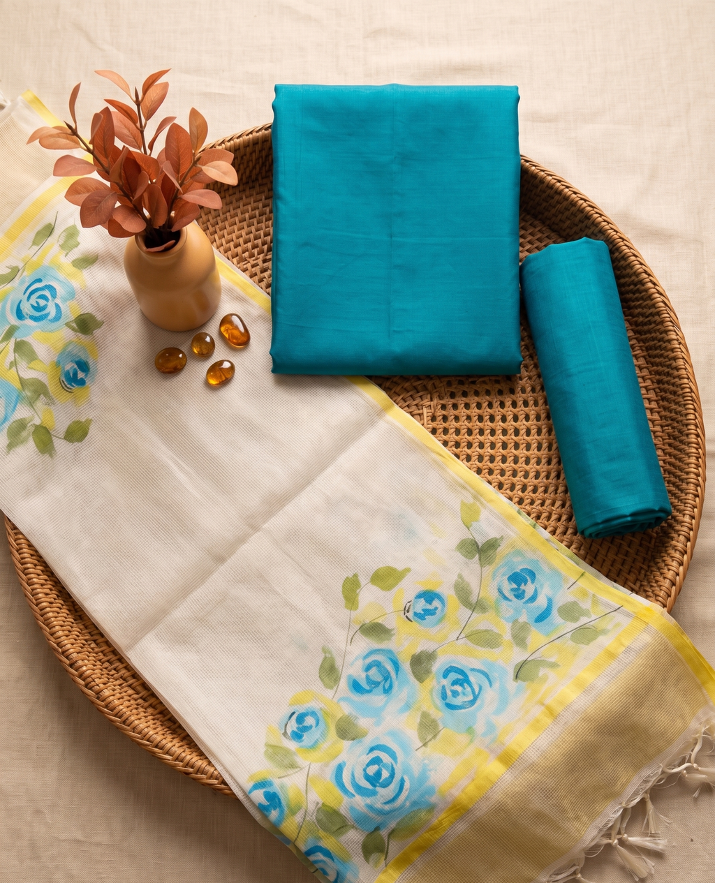 Royal Blue Petals (Unstitched Suit)
