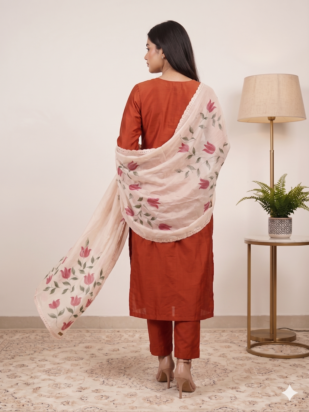 Saffron Elegance Hand-paint kurta set ( Unstitched )