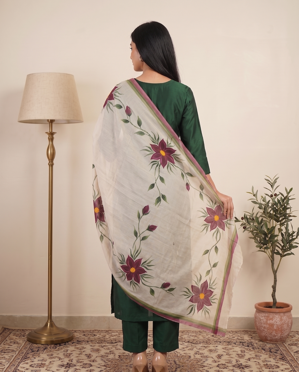 Basil Bloom Hand-paint kurta set (Unstitched)