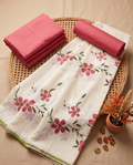 Magenta Pink linen hand painted kurta set ( Unstitched )