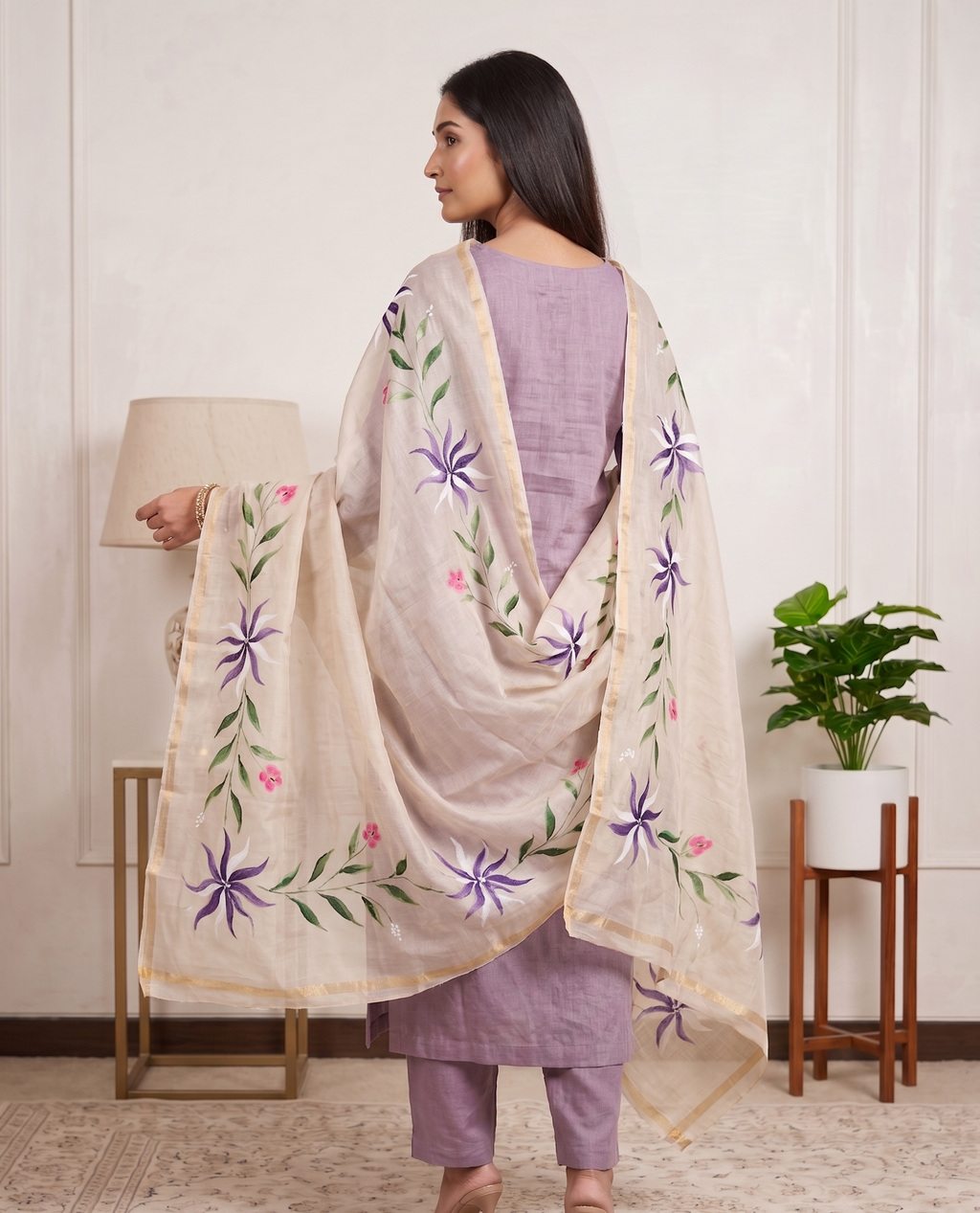 Orchid Whisper Hand-paint kurta set ( Unstitched )
