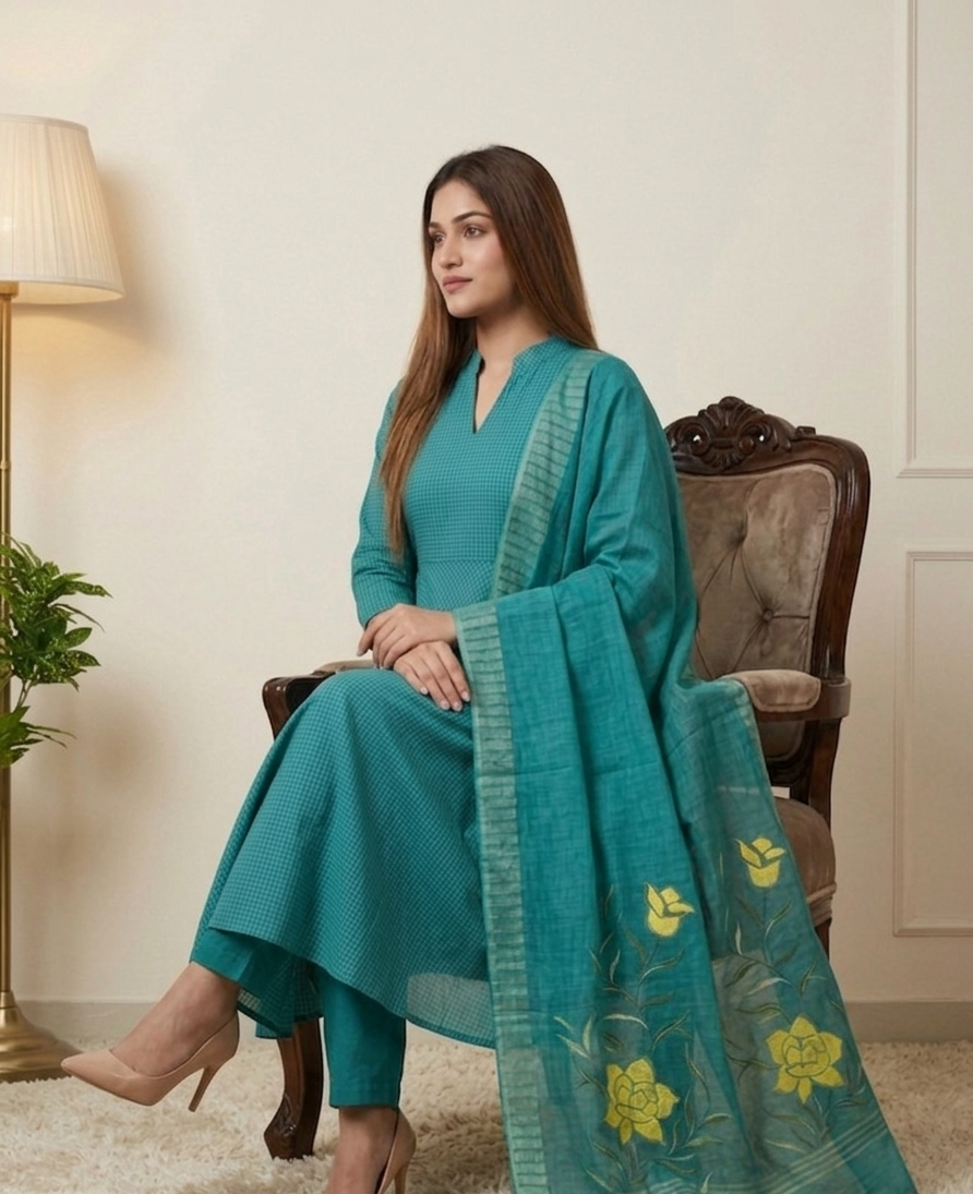 Aqua Peacock -(Unstitched Suit)