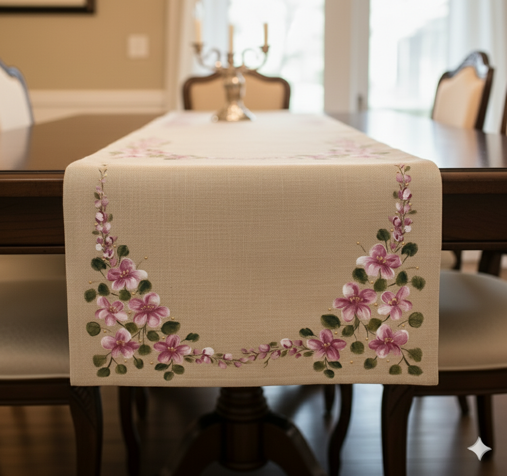 Beige Design Hand-Painted Table Runner