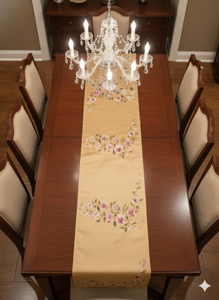 Beige Design Hand-Painted Table Runner