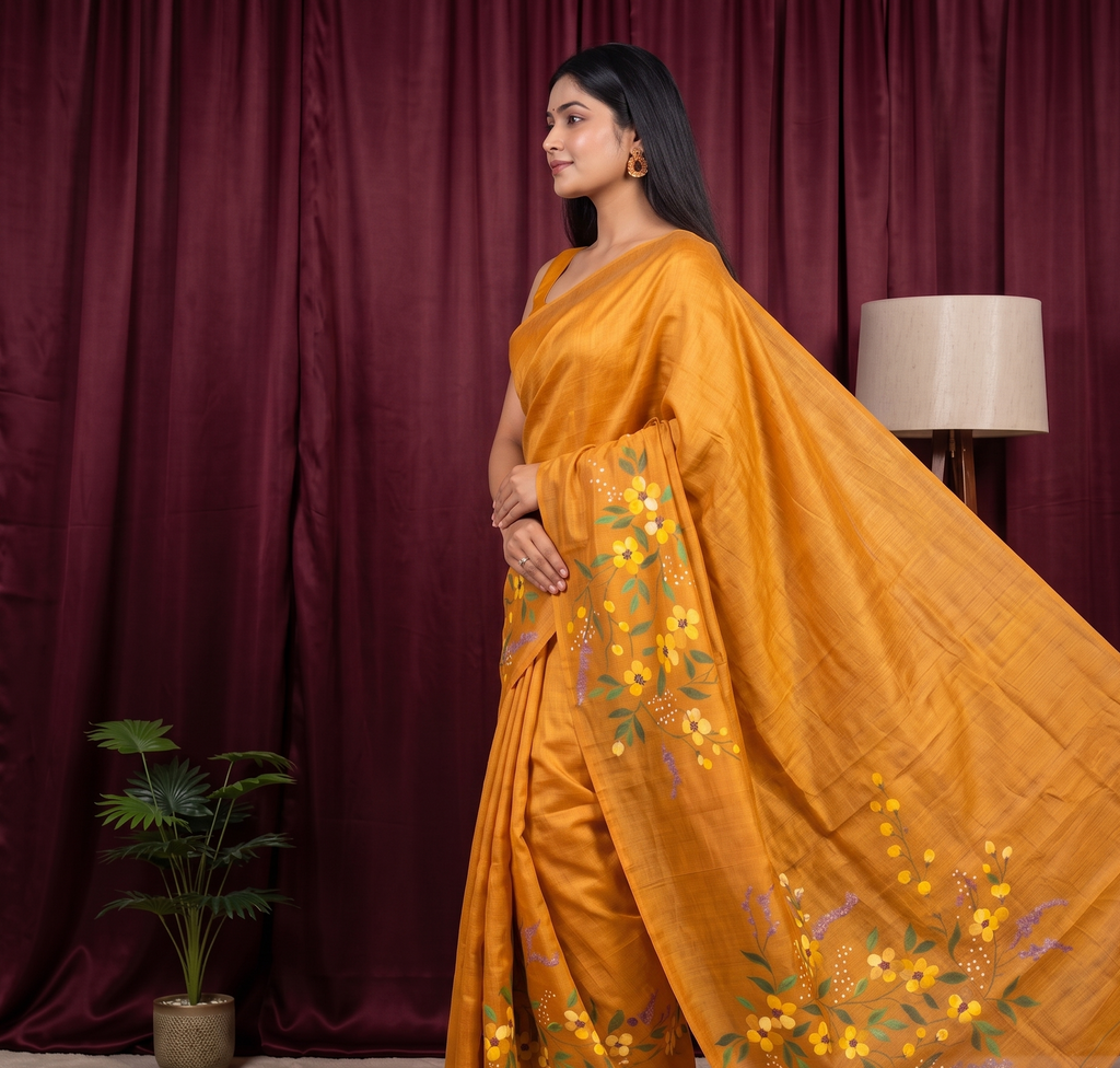 Mustard Bloom Tussar silk