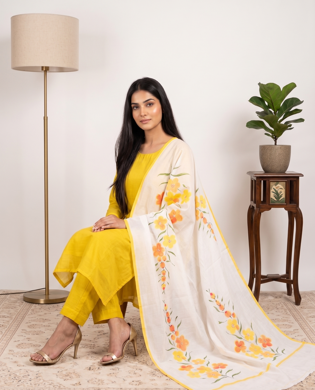 Sunshine Bloom Hand painted dupatta ( Unstitched )