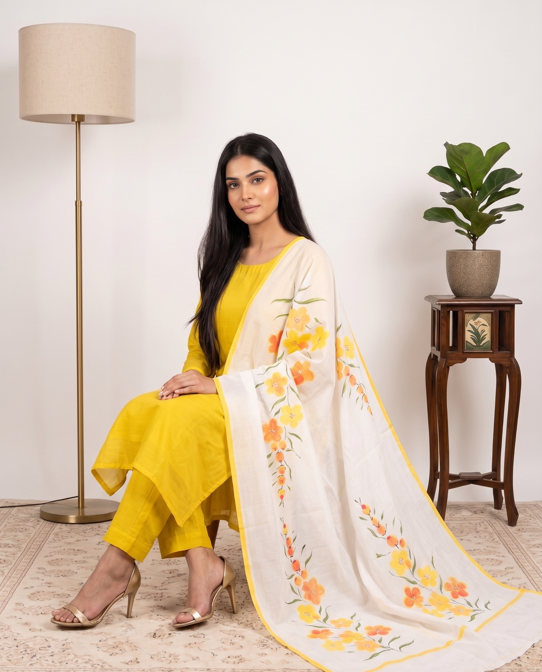 Sunshine Bloom Hand painted dupatta ( Unstitched )