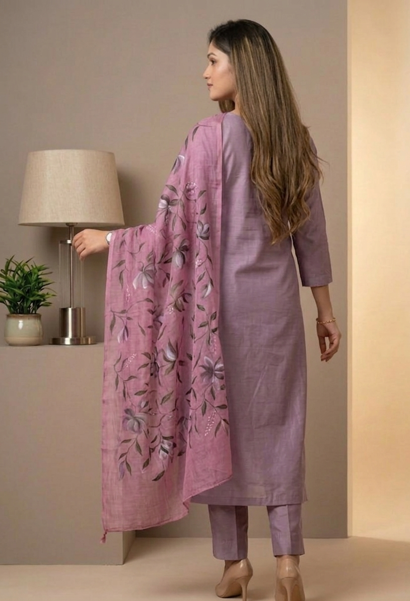 Berry Orchid Mist Hand-paint kurta set ( Unstitched )