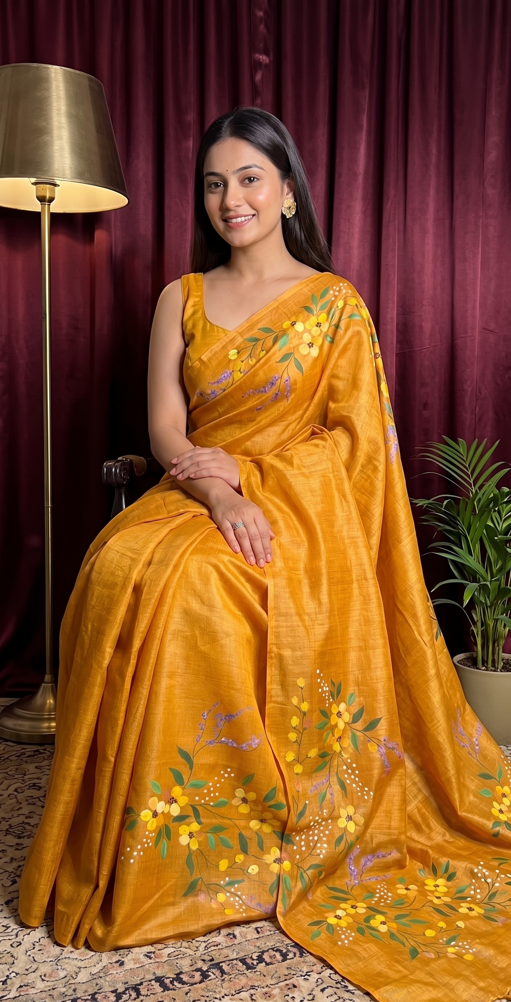 Mustard Bloom Tussar silk