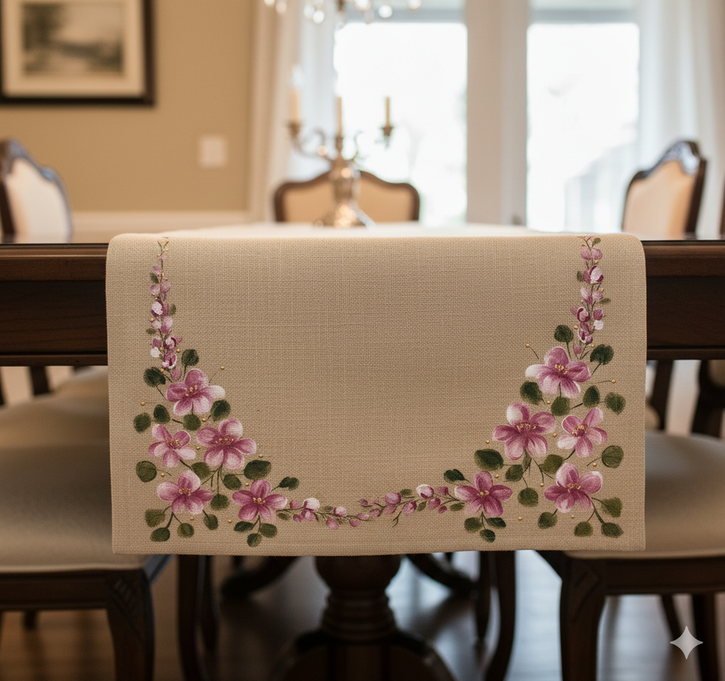 Beige Design Hand-Painted Table Runner