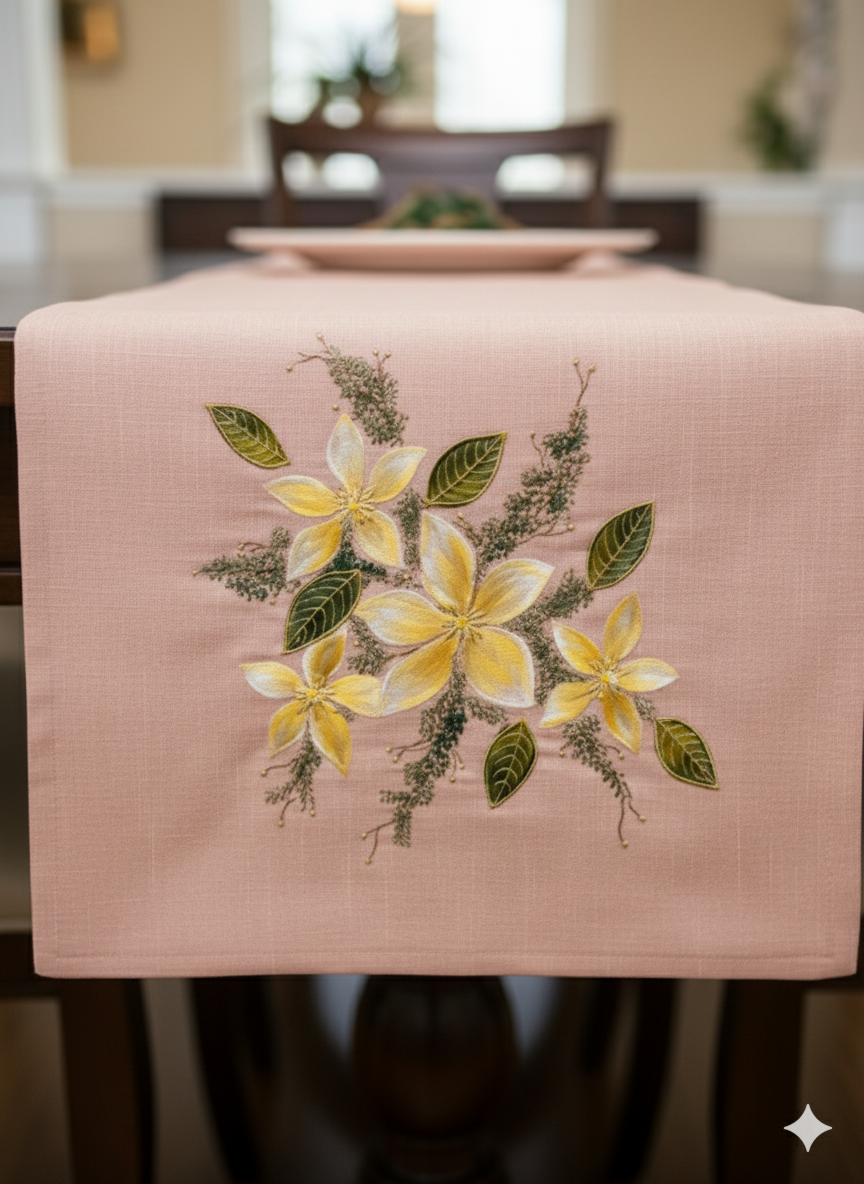 Onion Pink Hand-Painted Design Table Runner