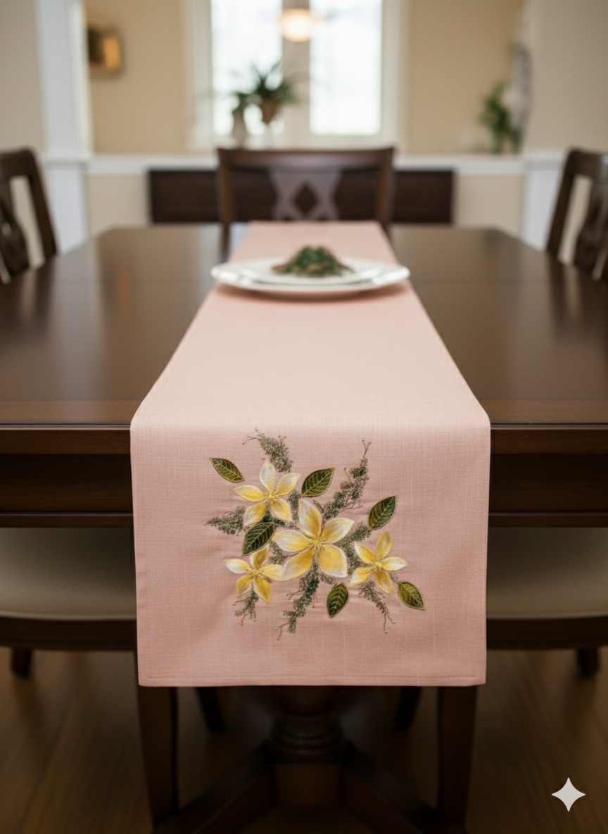 Onion Pink Hand-Painted Design Table Runner
