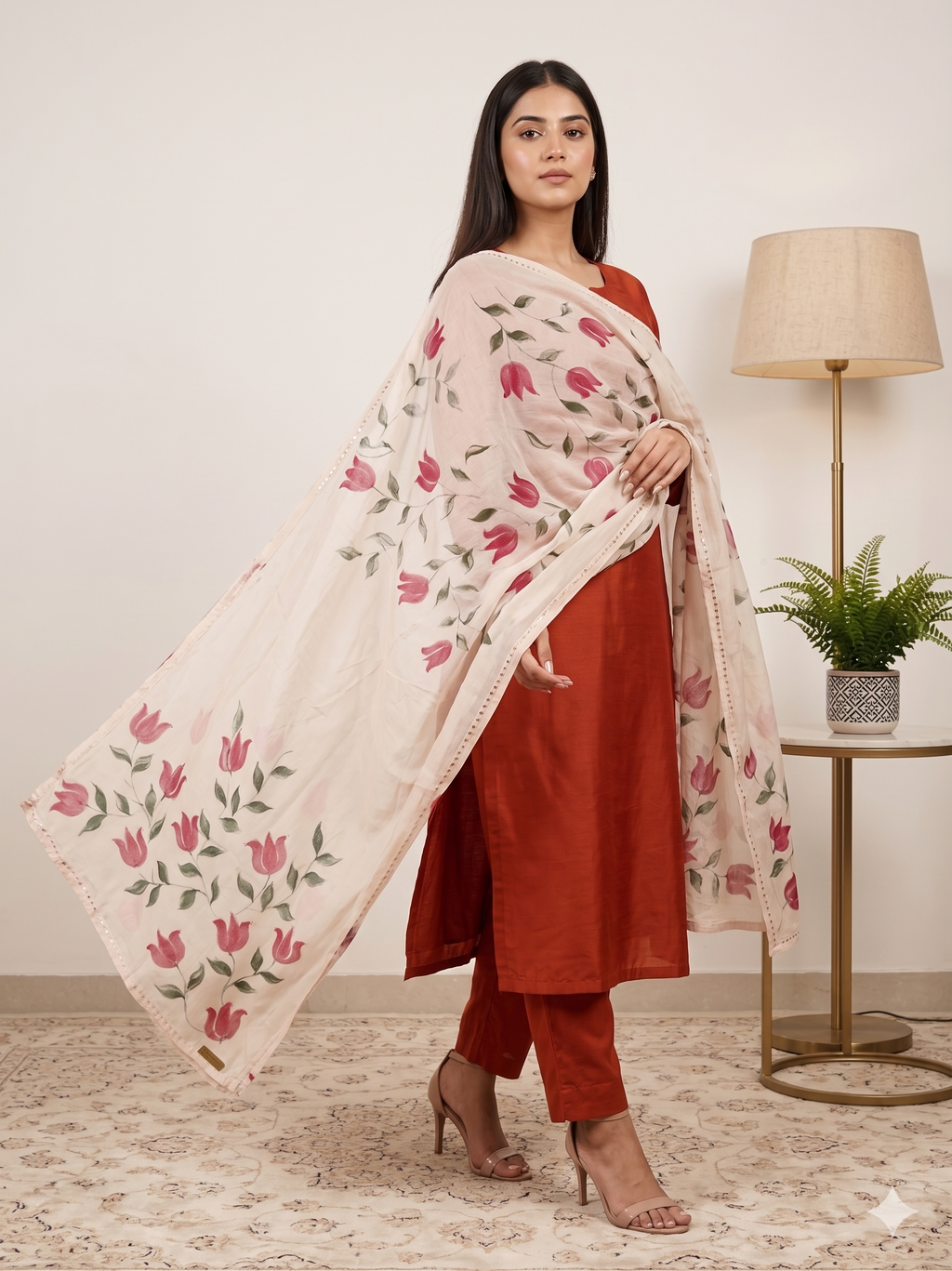 Saffron Elegance Hand-paint kurta set ( Unstitched )
